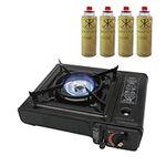 UTTAM Black Portable Camping Stove with Cary Case | Camping Gas Stove | EN417 Compliant Camping Stove Gas Portable | Gas Camping Stove with Automatic Ignition & Heat Control (Stove + 4 Butane Gas)