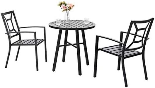 PHI VILLA 3 Piece Outdoor Bistro Set for 2, Metal Round Coffee Table & Stackable Steel Chairs, Small Dining Set for Patio, Porch, Deck