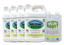 Septic Drainer Repair Kit - New Formula - 4 Gallons of Septic Drain Field Treatment Plus 1 Quart of Bio-Septic Boost and Septi-Marker | Repair Your Drain Field | Designed for 1500 Gallon Tank Systems