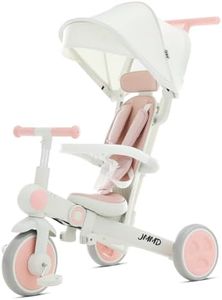 JMMD Baby Tricycle, 7-in-1 Foldable Kids Trike with Adjustable Parent Handle, Safety Harness & Wheel Brakes, Removable Canopy, Stroll Trike for Boys & Girls Ages 18 Months-5 Years, Pink