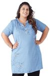 CUPID Women's Cotton Plus Size Plain Half Sleeves Long Top for Summer and Semi Summers with One Side Pocket for Ladies Printed T Shirt_Sky Blue_6XL