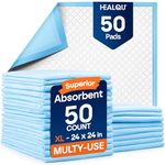 Healqu Puppy Pads - 50-Count, 24x24" - Advanced Leakproof Technology for Housebreaking & Training - Ultra Absorbent Puppy Pee Pads - Ideal for Dogs, Puppies, Cats - Attractant Pet Training Pads
