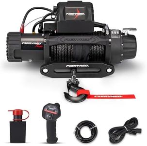 FieryRed Trailer/SUV Winch- 12 V 13000LBS Electric Winch with Synthetic Rope, Wire and Wireless Remote Control, Aluminium Fairlead, Waterproof IP67