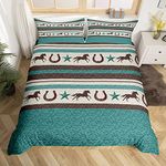 Western Horseshoe Bedding Set Kids Retro Cowboy Style Comforter Cover Set for Women Men Farmhouse Wild West Duvet Cover Breathable Teal Beige Brown Bedspread Cover Room Decor Quilt Cover Twin Size