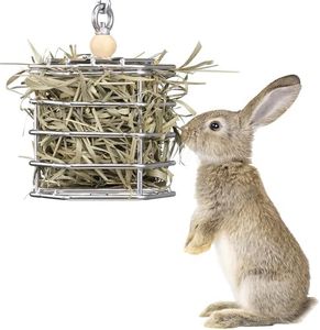 Navaris Porta Fieno per Conigli - Mangiatoia per Conigli - Portafieno Coniglietti e Porcellini d'India - Fieniera da Appendere 28 x 10,8 x 9,5 cm in Acciaio Inox - Alimentazione Lenta