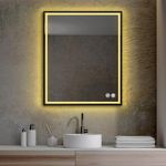VENETIAN IMAGE Rectangle Metal Frame Lighted LED Mirror with Defogger, Dimmer & Adjustable 3 Color Temperature (Matt Black, 36" x 30" Inch)