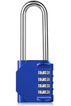 Combination Lock, 6.5 Long Shackle Outdoor Padlock with Resettable 4 Digit Code, Heavy Duty Large Padlock for Locker, Gym Locker, School, Shed, Gate, Fence, Hasp, Storage, Cabinet (1 Pack Blue)