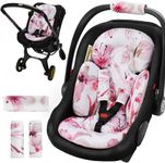 TinlyFinly Car Seat Head Support for Infant, Reversible Newborn Insert Universal Compatible with Baby Carseat Stroller, Mamaroo Swing, Rocker, Bassinet, Bouncer. Baby Car Seat Cushion - Pink Floral