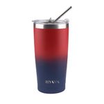 RiYAXN Stainless Steel Coffee Tumbler with Lid and Straw| 650ml Double Wall Insulated|Anti-Leak| Anti-Rust | Sweat-Free|24 hrs Hot and Cold Drinks Tumbler Bottle|Easy to Carry| Ideal for Travel|