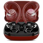 Jesebang Wireless Earbuds, Bluetooth 5.3 Headphones, 2024 Wireless Earphones HiFi Stereo Sound with ENC Mic, Sport Headsets in Ear EarHooks for Running, IP7, 40H Dual LED Display, Classic Red