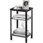 ZEXVIDA Side Table for Small Spaces,3 Tier End Table with Metal Tabletop Tray Storage Shelf, Small Narrow Thin End Table Bedside Table,Nightstand for Hallway,Living Room, Bedroom, Office,Grey