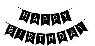 Fecedy Black Happy Birthday Bunting Banner with Shiny Gold Letters Party Supplies