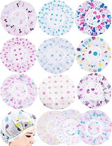 12 Pieces Reusable Waterproof Shower Caps,Durable Elastic Bathing Hair Cap,Beauty Salon Spa Shower Caps Lace Elastic Band Hair Bath Caps Shower Caps (12 Colors)