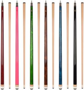 ASKA Set of Wrapless 2-Piece Billiard Pool Cue Sticks L3, 58" Hard Rock Canadian Maple, 13mm Hard Le Pro Tip, Mixed Weights and Colors (Set of 6 Sticks, with Pink)