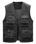 Oralidera Mens Outdoor Fishing Vest Cotton Multi Pockets Gilets Casual Sleeveless Jackets Tops Camping Hunting Photography Vest Waistcoat, Black, L