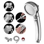 MIAOHUI High Pressure Shower Head with Handheld, Modern Handheld Shower Head with On Off Switch, 3 Spray Settings Removable Shower Head with Hose, Angle Adjustable Shower Bracket, Teflon Tape(Chrome)