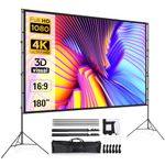 Projector Screen and Stand 180 Inch, LEORFI Outdoor Portable Projector Movie Screen Pull Down, Indoor Projections Screen with Stand 16:9 4K Full HD Support Height Adjustable for Home Theater Camping