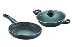 Prestige Omega Deluxe Granite Aluminium Cookware Set, 2-Pieces, Black