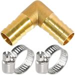 MSAEIQUN Brass Hose Barb,90 Degree L Right Angle Elbow Fitting 3/4" (19mm) Barb Splicer Mender with Stainless Steel Pipe Clamps air Hose Repair kit for Pipe Line/Fuel/Air (Pack of 1) (Elbow, 3/4 1pc)