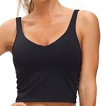 Women’s Longline Sports Bra Wirefree Padded Medium Support Yoga Bras Gym Running Workout Tank Tops - Black - L