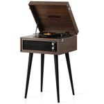 Turntable with Stand, 3 Speed Record Player with Built-in Speakers and Removable Legs, Bluetooth USB Recorder Aux-in, Wood (Espresso)