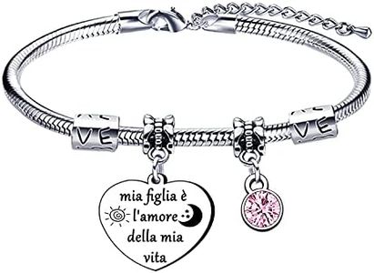 Lumengqi Figlia Bracciale Regali per la figlia Regali d'amore con ciondolo in cristallo Famiglia Braccialetto Donna ''mia figlia è l'amore della mia vita''