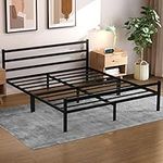 Mr IRONSTONE King Bed Frame with Headboard and Footboard 12.4 Inch Black Metal Platform Bed Frame with Storage Heavy Duty Non-Slip with Steel Slats No Box Spring Needed