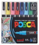 Posca Acrylic Paint Marker Set, 8 Color Fine, PC-3M, Version 2 (PC3M8SET)