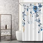 MIRRORANG Blue Leaf Stall Shower Curtain, Blue Flower Botanical Plants Bathroom Curtain Sets with Hooks for Bathroom Home Decor,Waterproof Polyester, 36 x 72 Inches