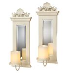 Acanthus Mirrored Wall Sconces Ivory Set of Two - Beveled Mirror - Large Ornate Candle Holder Pair - Elegant Wall Decor for Bedroom, Dining, Living Room - Stately Decor