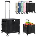 Lovallab Foldable Utility Cart with Wheels, Portable Shopping Cart, Grocery Cart, Collapsible Rolling Crate, 4 Rotate Wheels, Black