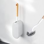 ERGONOW Toilet Brush and Holder with Lid Set, Curved Design Angled Toilet Bowl Brush Scrubber, Durable Bristles for Bathroom Cleaning