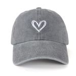 Acado Vintage Washed Baseball Cap Women Distressed Twill Adjustable Hat with Heart Embroidery Grey