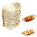 Omevett 50 pcs Bamboo Boats for Food,Wooden Boat Plate Eco Friendly Disposable Paper Boats Food Sushi Serving Tray for BBQ, Camping, Garden and Birthday Parties（17 x 8.5cm）