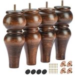 La Vane 8 inch / 20cm Wooden Furniture Legs, 4PCS Glaze Soild Wood Spindle Replacement Bun Feet with Pre-Drilled M8 Bolt & Mounting Plate & Screws for Sofa Loveseat Ottoman Cabinet