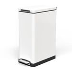 Home Zone Living 12 Gallon Slim Kitchen Trash Can, Stainless Steel, Step Pedal, 45 Liter, White