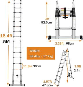 5M Telescoping Ladder – 330lb Capacity, Portable Extension Ladder