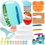 Kids Kitchen Knife Set, Kids Knife Set Include Serrated Edges Plastic Toddler Knife, Crinkle Cutter, Sandwich Cutter, Y Peeler, Cutting Board, Animal Fruit Toothpicks (Blue Style)