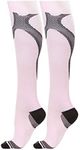DARESAY Unisex Knee High Athletic Compression Socks Men Women 15-20 mmHg, Circulation and Recovery, Pink