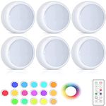 CUQOO Wireless Under Cabinet Lights with Remote 6 Pack – 16 LED Colour Changing Under Cabinet Touch Control Kitchen Lights | 8K Stick on Lights with Adjustable Brightness | Under Counter Push Lights