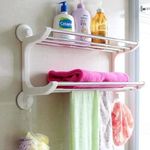 LWVAX® Powerful Suction Wall Mounted Double Layer Stainless Steel Rail Holder Storage Rack Towel Stand and Holder Size :- 46 x 22.5 x 38