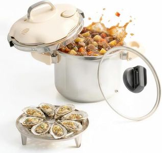GKFF Pressure Cooker Stainless Steel Olla de Presion, 8 Quart, Pressure Canner 3-In-1 Stovetop Pressure Pot with Glass Lid & Steamer, One-Hand Locking, Induction & Gas Compatible
