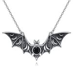 ONEFINITY Bat Necklace 925 Sterling Silver Black Bat Pendant Gothic Halloween Necklace Bat Jewellery Gift For Women Men (bat 2)