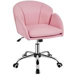 Yaheetech Computer Chair Leather Desk Chair Cute Makeup Vanity Chair with Armrests for Home Modern Swivel Rolling Simple Pink