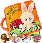 Premium Soft Baby Book First Year, Cloth Book Bunny with Crinkly Sounds, Fun Interactive Toy, Fabric Book for Babies & Infant 1 Year Old (Boy, Girl), Cute, Touch and Feel Activity (Orange)