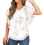 Qixing Womens Loose Business Casual Batwing Sleeve Chiffon Tops T-Shirt Blouse FP Peach-White-L