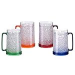 Easicozi Double Wall Gel Frosty Freezer Ice Mugs Clear 16oz Set of 4 (Blue, Red, Orange and Green)