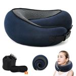 Flyhugz Neck Pillow, Fly Hugz Travel Neck Pillow 2024 New, Memory Foam Airplane Travel Pillow Set For Flying Train Car Office, With Eye Mask, Earplugs, Storage Bag, Buckle Adjustable (DarkBlue-Buckle)