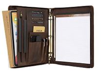 Leather Portfolio Binder, Vintage Leather Binder Portfolio, 3 Ring Binder Padfolio Organizer, Personalized Portfolio for Men, iPad Laptop Padfolio with Zipper (Dark Khaki, Non-Custom)