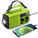 Solar Hand Crank Radio, 5-Way Powered AM/FM/SW Emergency Radio for Outdoor with 5000 mAh Capacity Battery, Portable Radio with USB Charger, LED Flashlight, Reading Lamp, SOS Alarm and Compass Green